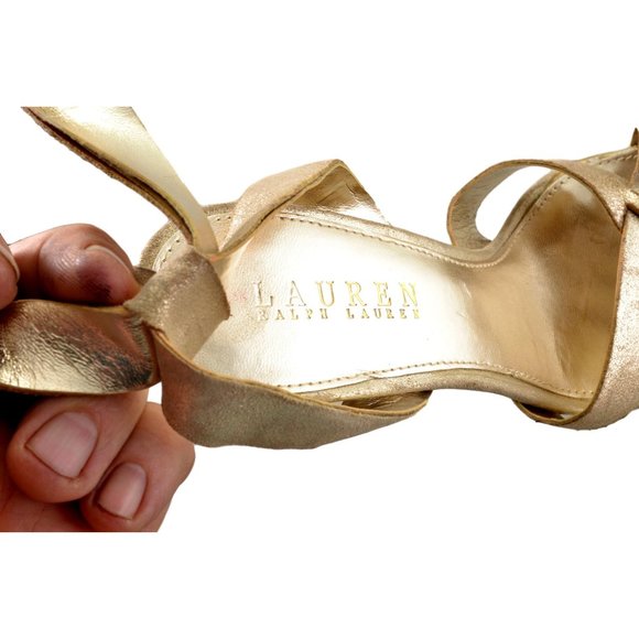 Ralph Lauren Gold Ankle Strap Heels - Picture 5 of 6